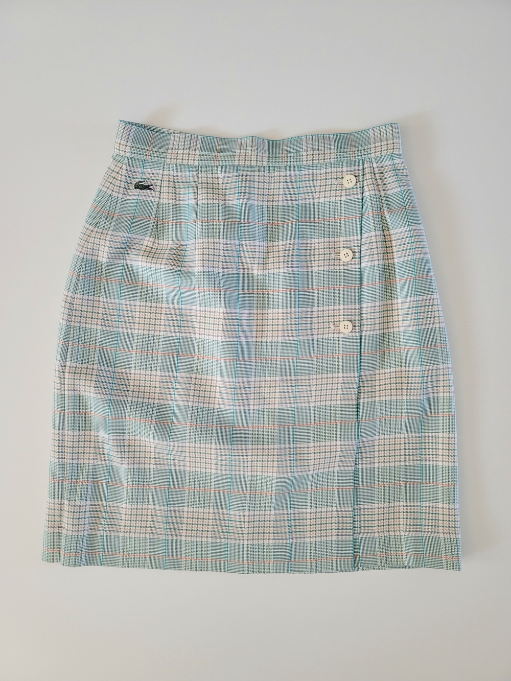 Lacoste Vintage Wrap Skirt Green Beige Plaid Tennis Preppy Country Club 4